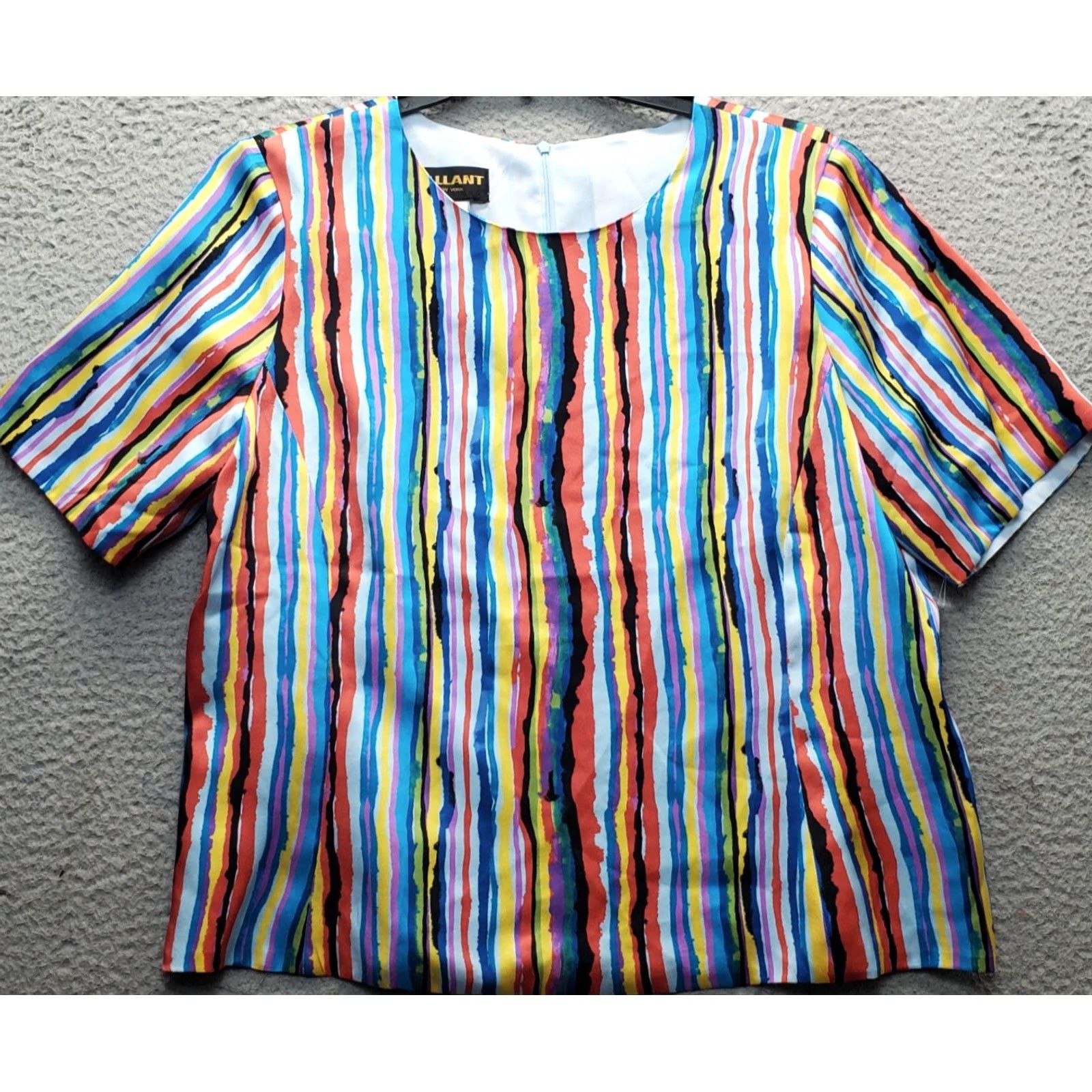 Vintage VINTAGE Gallant New York Blouse Top Womens 14 Multi Striped Silk Round Neck Back Zip Shirt Size XL / US 12-14 / IT 48-50 - 2 Thumbnail