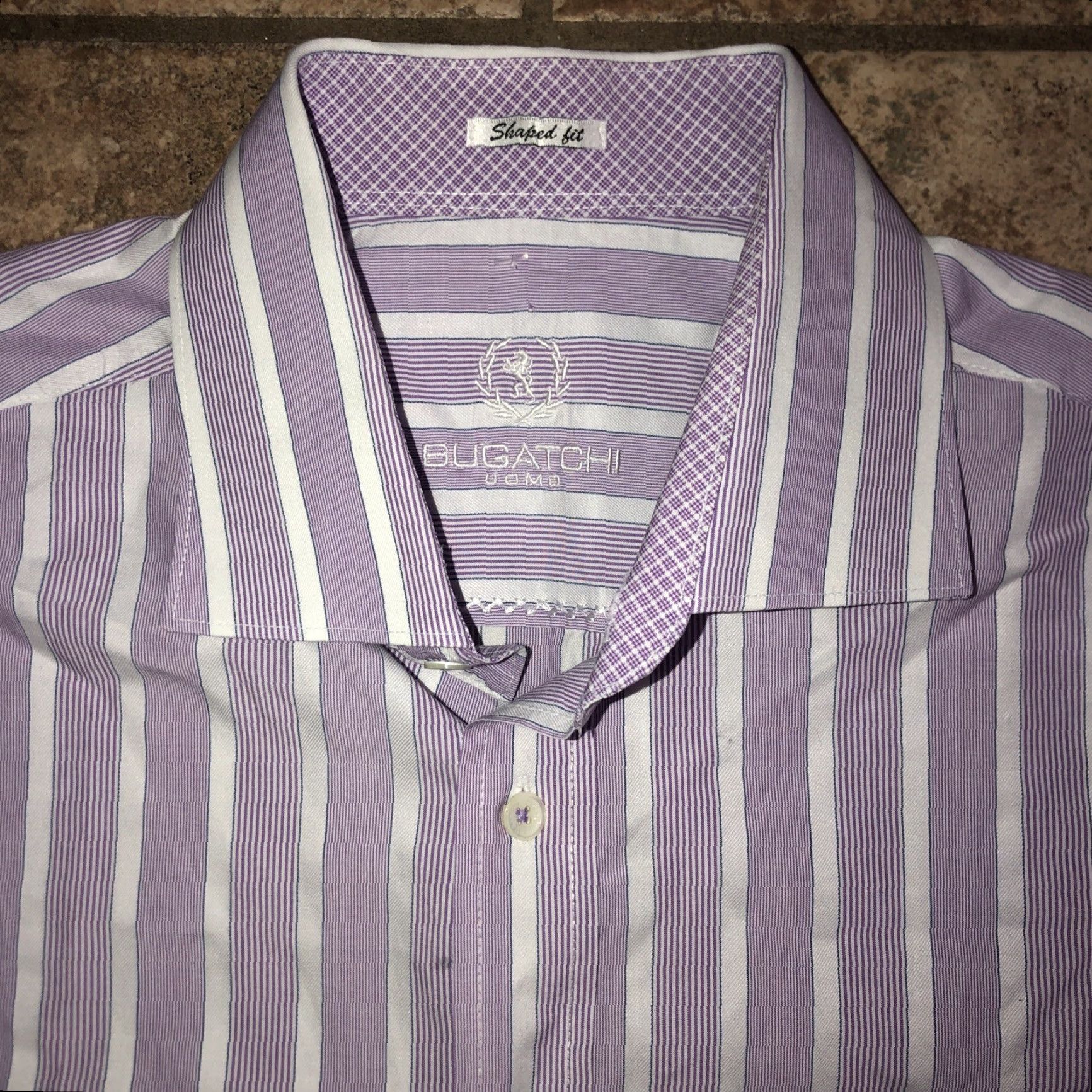 BUGATCHI Bugatchi Uomo Purple Striped Dress Shirt Mens Shaped Fit L 24” pit to pit Shirt Mens Purple Striped Dress Shirt Shaped Fit L 24” pit to pit Size 42R - 2 Thumbnail