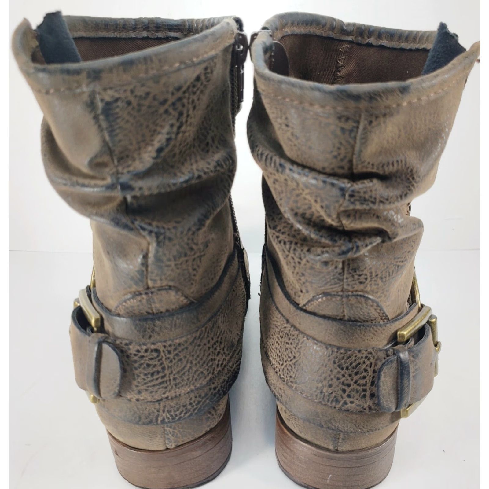 Vintage Crown Vintage Beauty Harness Slouch Boots Distressed Brown Women's Size 7.5M Side Zip Buckle Harness Mid-Calf Boots Size US 8 / IT 38 - 6 Thumbnail