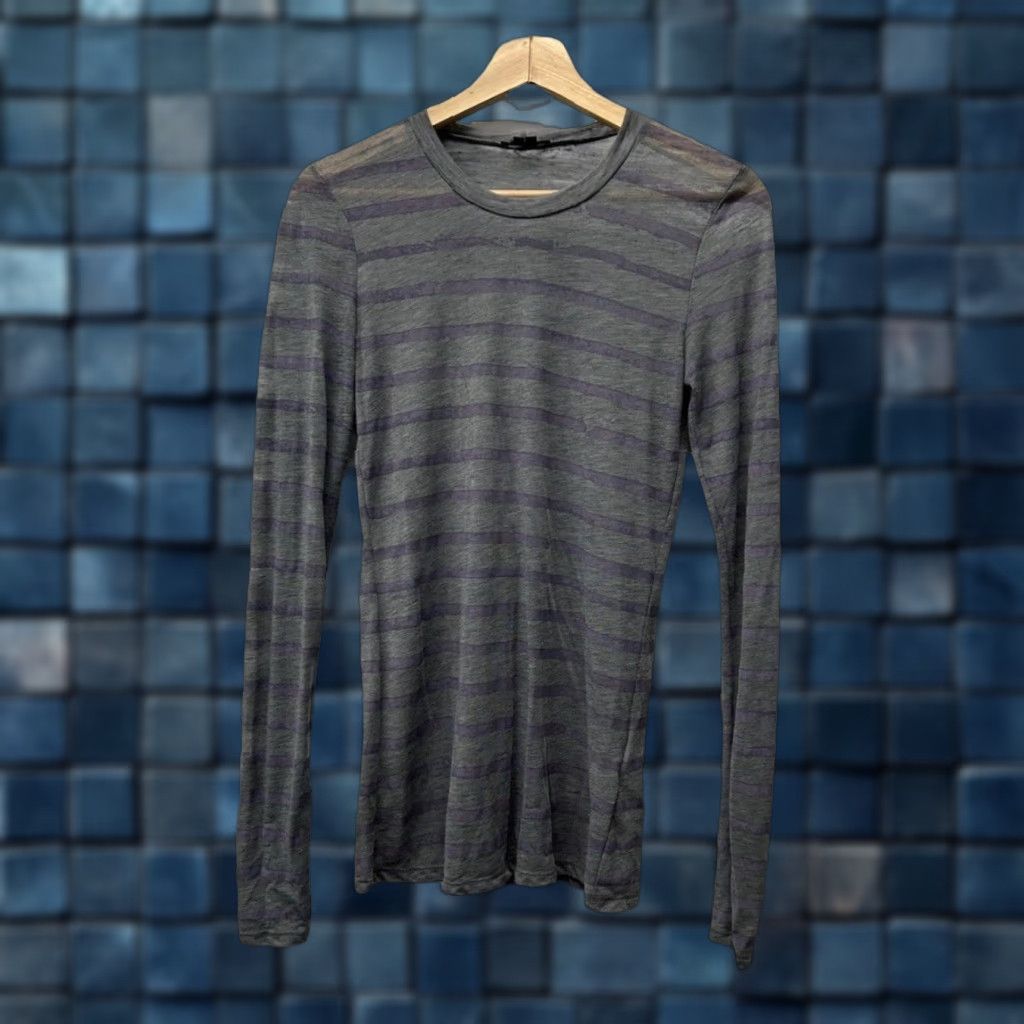 Theory Womens Theory Jackson Grey/Purple Stripe Ultra Thin LongSleeve Blouse Top Size S Size S / US 4 / IT 40 - 1 Thumbnail