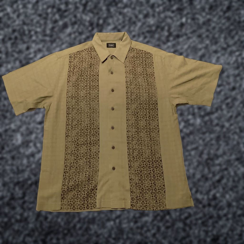 Haggar Haggar Shirt Mens M Beige Silk Geometric Panel Short Sleeve Button Front Size US M / EU 48-50 / 2 - 1 Thumbnail