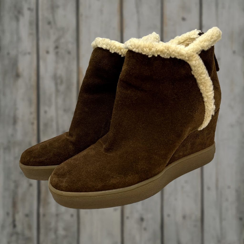 Aquatalia Aquatalia Women’s 8.5 Charlie Brown Suede Wedge Boots Booties Faux Fur Back Zip Size US 9 / IT 39 - 1 Thumbnail