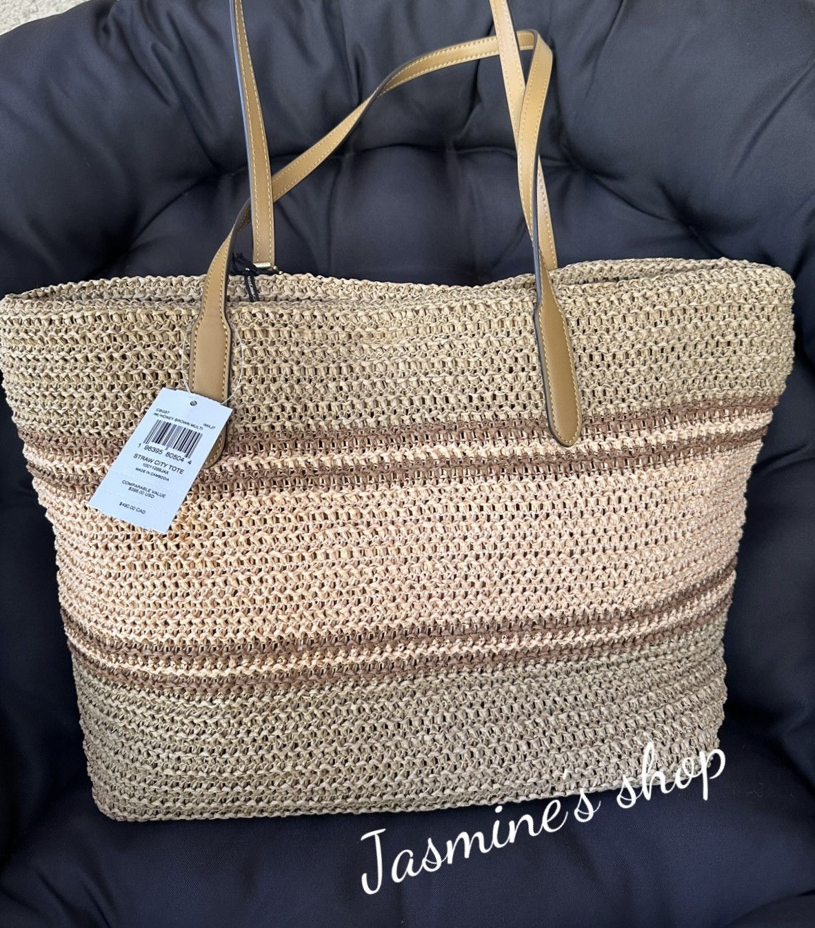 Coach NWT COACH Straw and smooth leather City Tote Bag CBG87 Size ONE SIZE - 4 Thumbnail