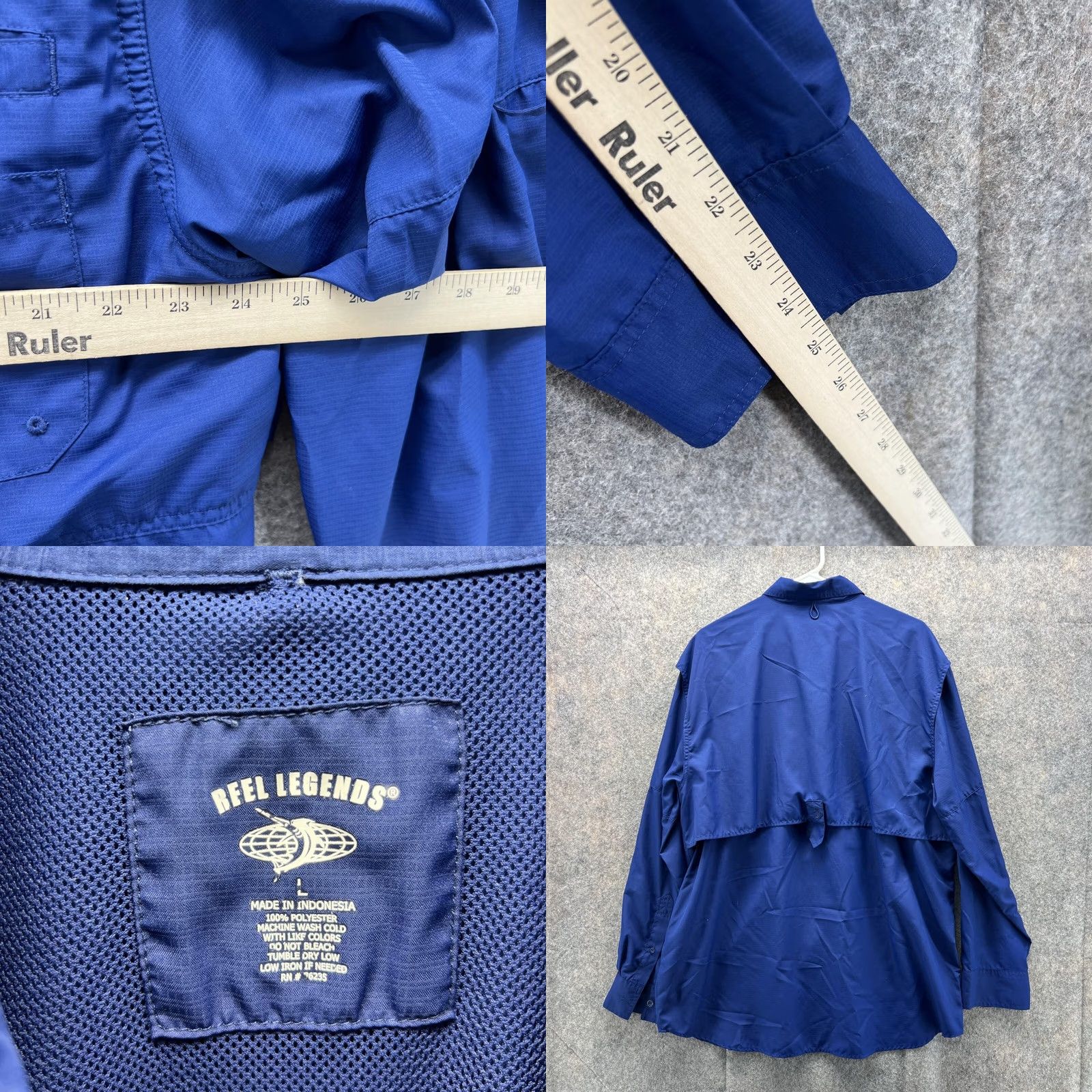 Vintage Reel Legends Shirt Men Large Adult Blue Navy Casual Button Down Polyester Vented Size US L / EU 52-54 / 3 - 8 Thumbnail