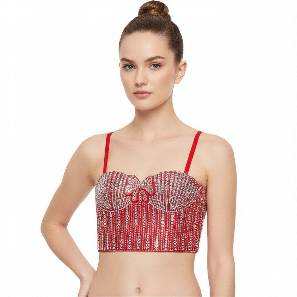 Victoria's Secret Victoria's Secret Red Satin Embellished Long Line Bra Top, S Size ONE SIZE - 1 Thumbnail