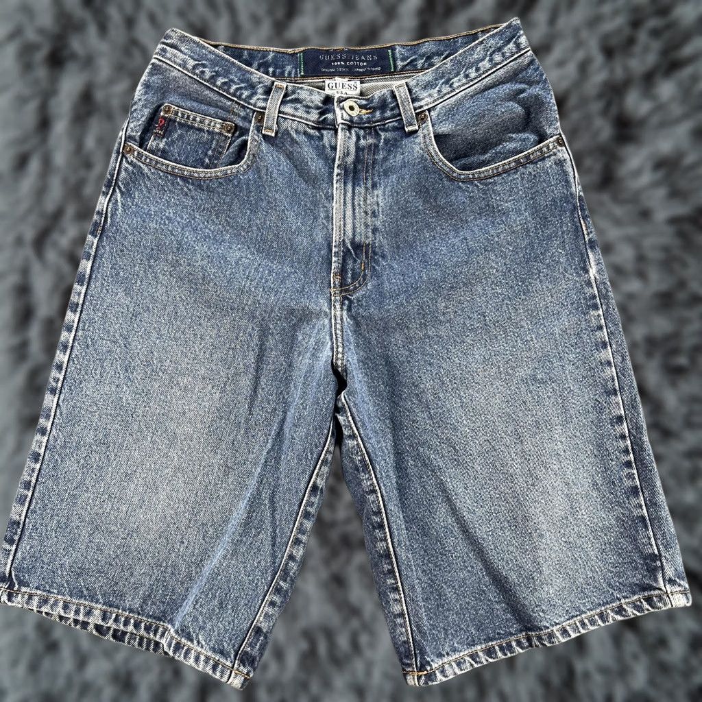 Guess VINTAGE GUESS Jeans Shorts Bermuda Mens 29 Blue Denim Made in USA Triangle Patch 90s Size US 29 - 1 Thumbnail