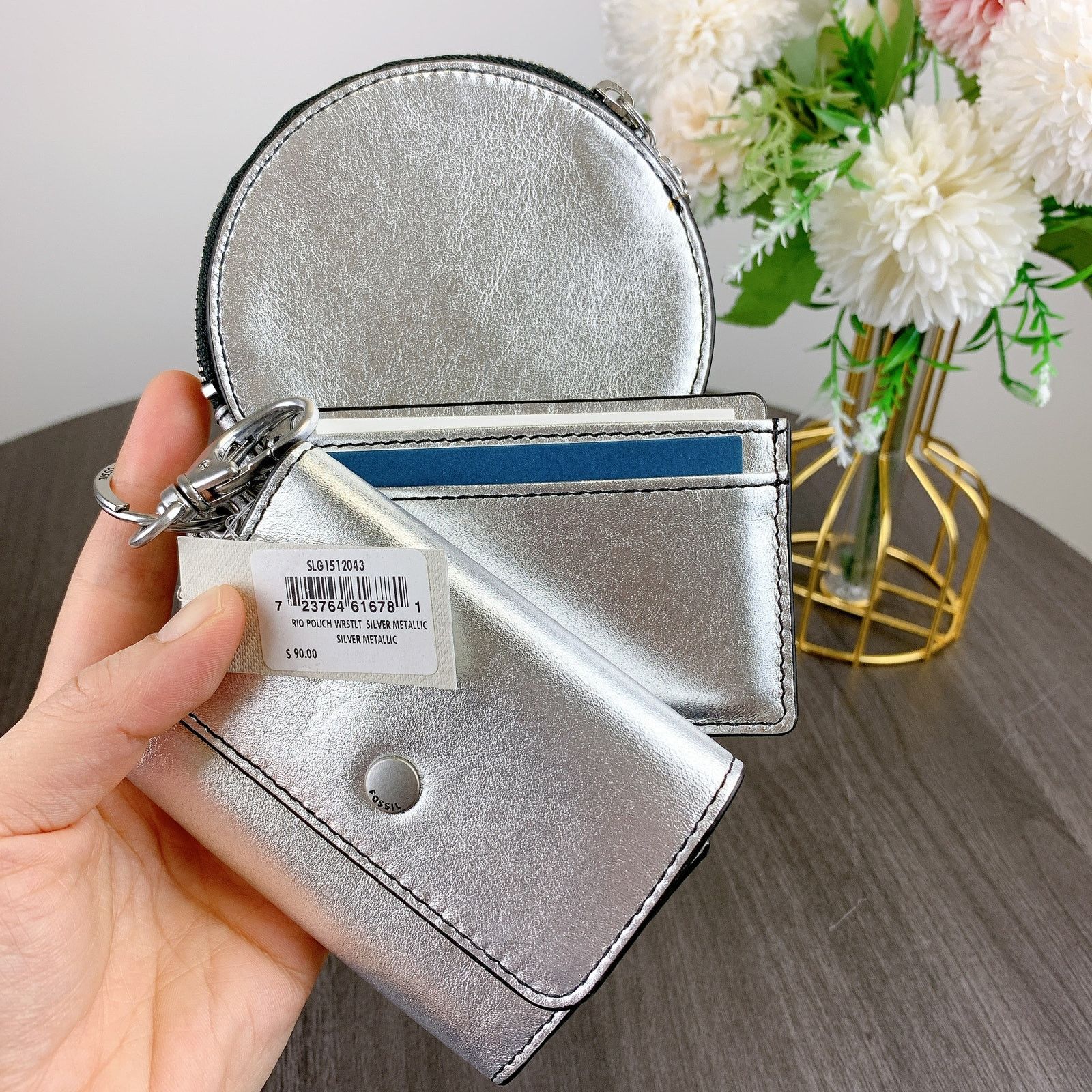 Fossil Fossil SLG1512043 Rio Pouch Wristlet Wallet Silver Metallic Size ONE SIZE - 2 Thumbnail