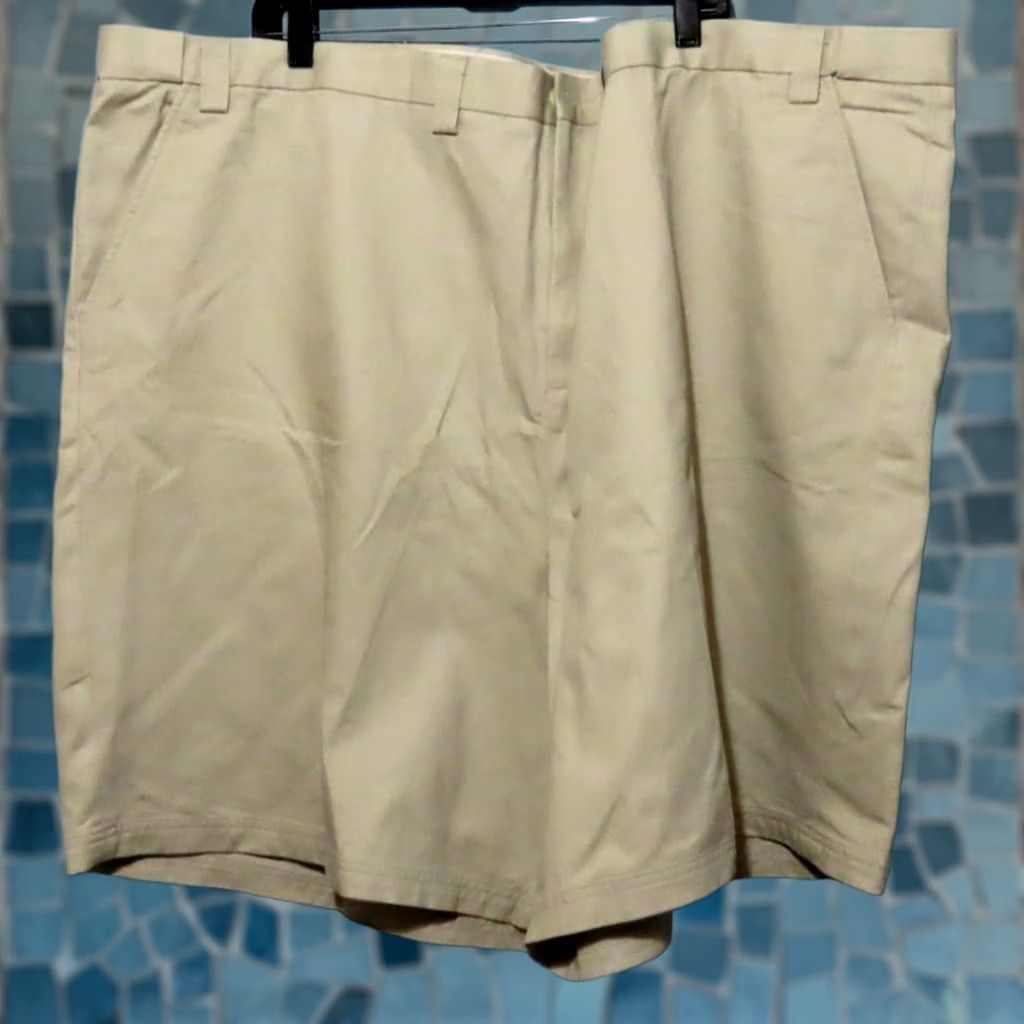 Vintage VINTAGE KingSize Men's 60 Side Elastic Tan Short Bermuda Cotton Canvas 9" Inseam Regular Big & Tall Brown Mens Size US 42 / EU 58 - 1 Thumbnail