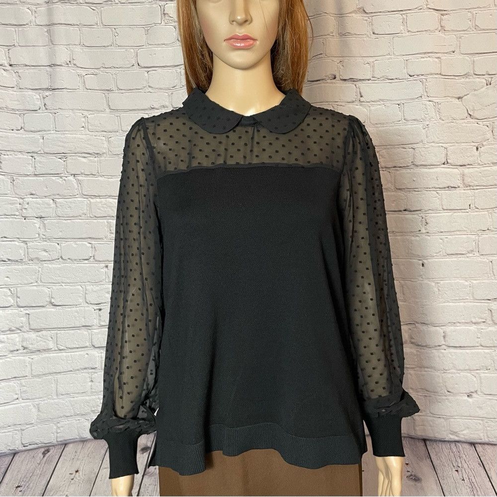 Adrianna Papell NWT New $89 Adrianna Papell Peter Pan Mesh Long Sleeve Blou Size S / US 4 / IT 40 - 2 Thumbnail