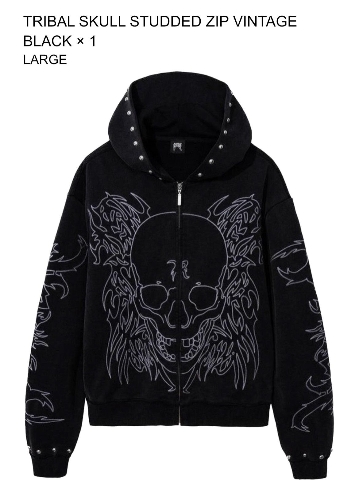 Revenge REVENGE TRIBAL SKULL STUDDED ZIP VINTAGE BLACK LARGE