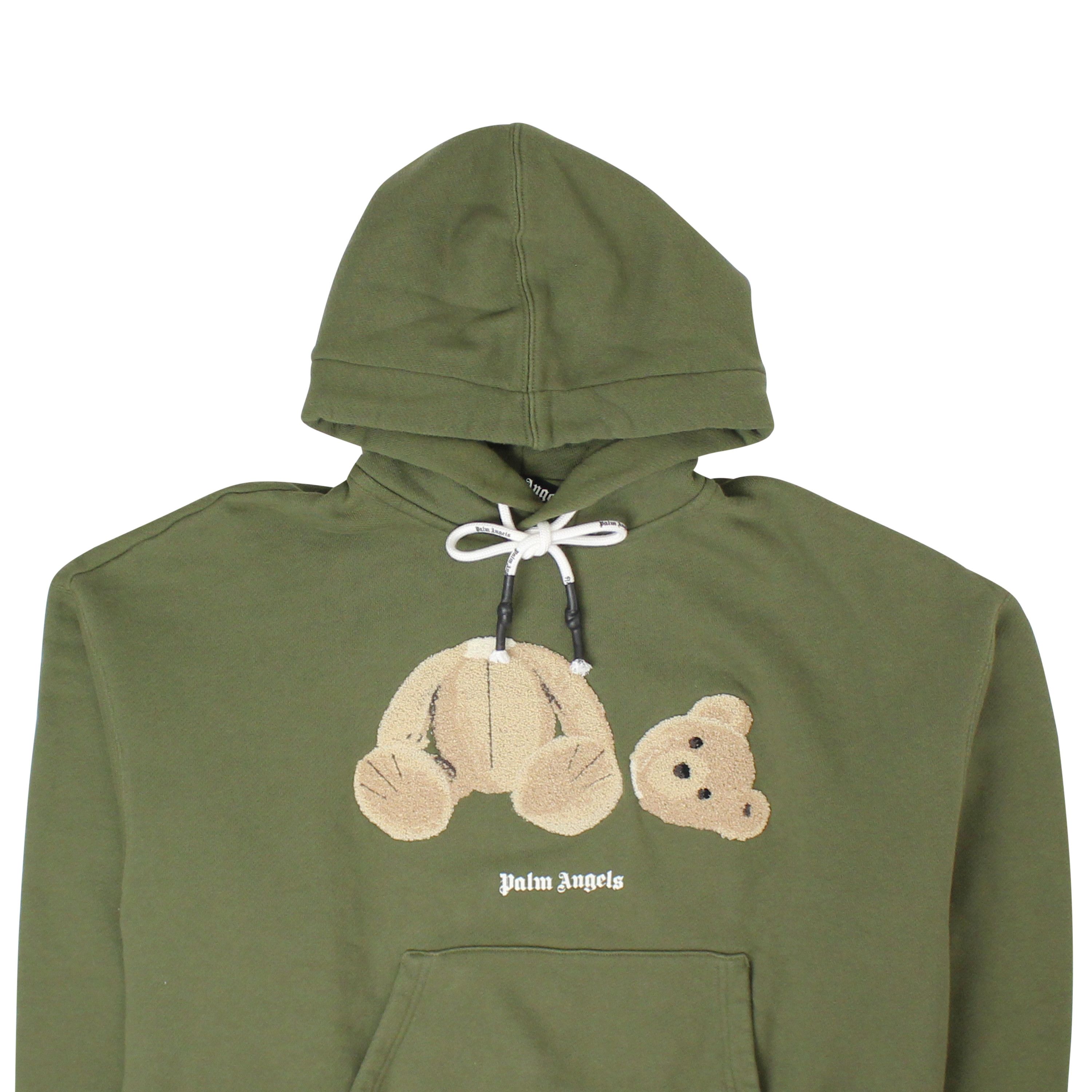 image of Palm Angels Military Brown Spray Bear Hoodie Size Xs, Men's