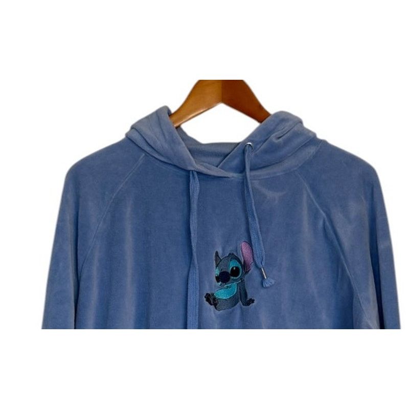 Disney Disney Stitch Hoodie Sweatshirt Women Large Blue Velour Crop Size L / US 10 / IT 46 - 2 Thumbnail