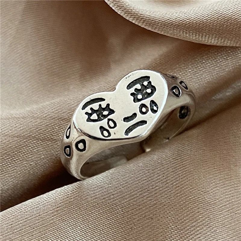 Other Retro Heart Shape Crying Face Ring Size ONE SIZE - 1 Thumbnail