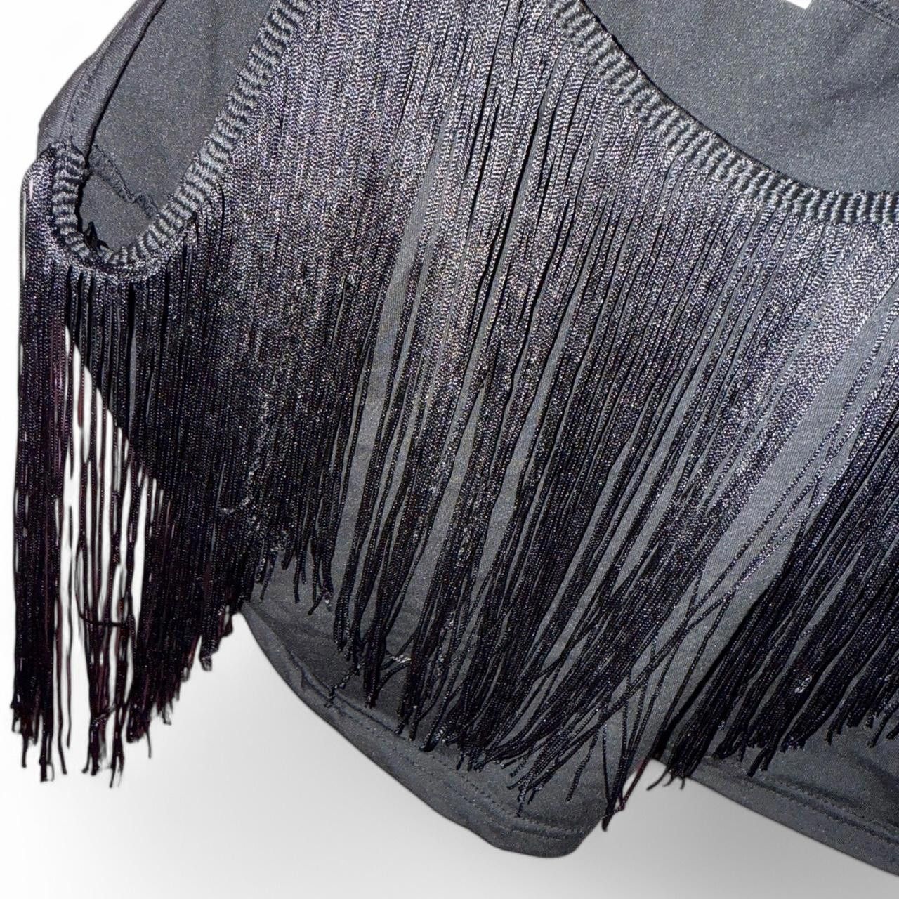 Designer Stylish Black Fringe Crop Top Size M / US 6-8 / IT 42-44 - 3 Thumbnail