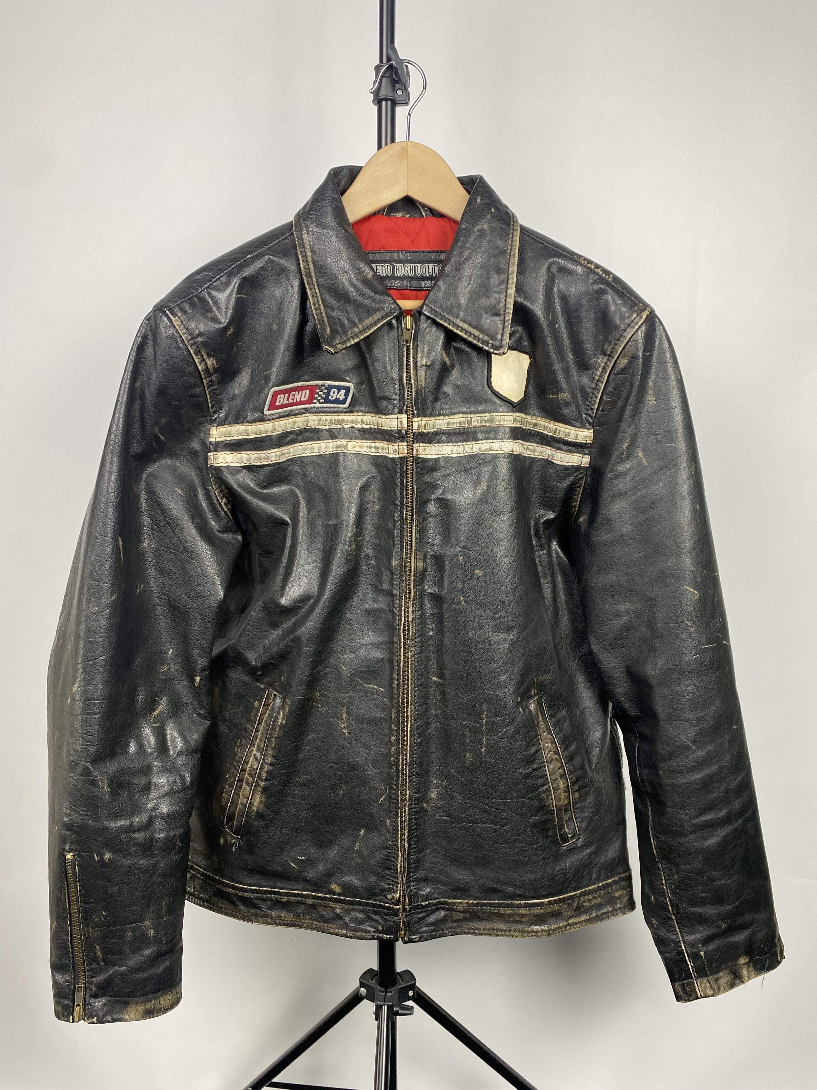 image of Leather Jacket x Vintage 90's Black Leather Faded Jacket Y2K in Faded Black, Men's (Size XL)