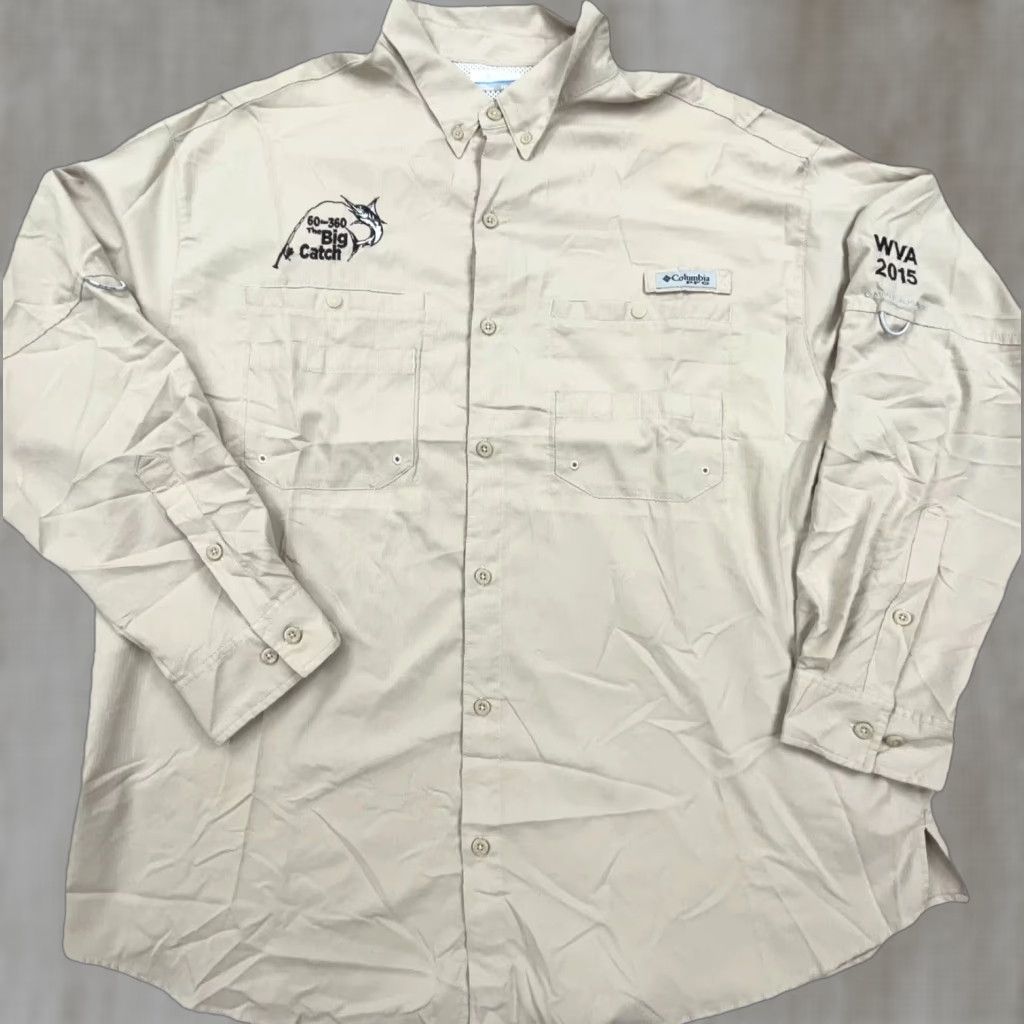 Vintage Columbia PFG Shirt Men 2XL Tan Brown Button Up Camp Outdoors Fishing Adult Long Sleeve Solid Omni-Shade Size US XXL / EU 58 / 5 - 1 Thumbnail