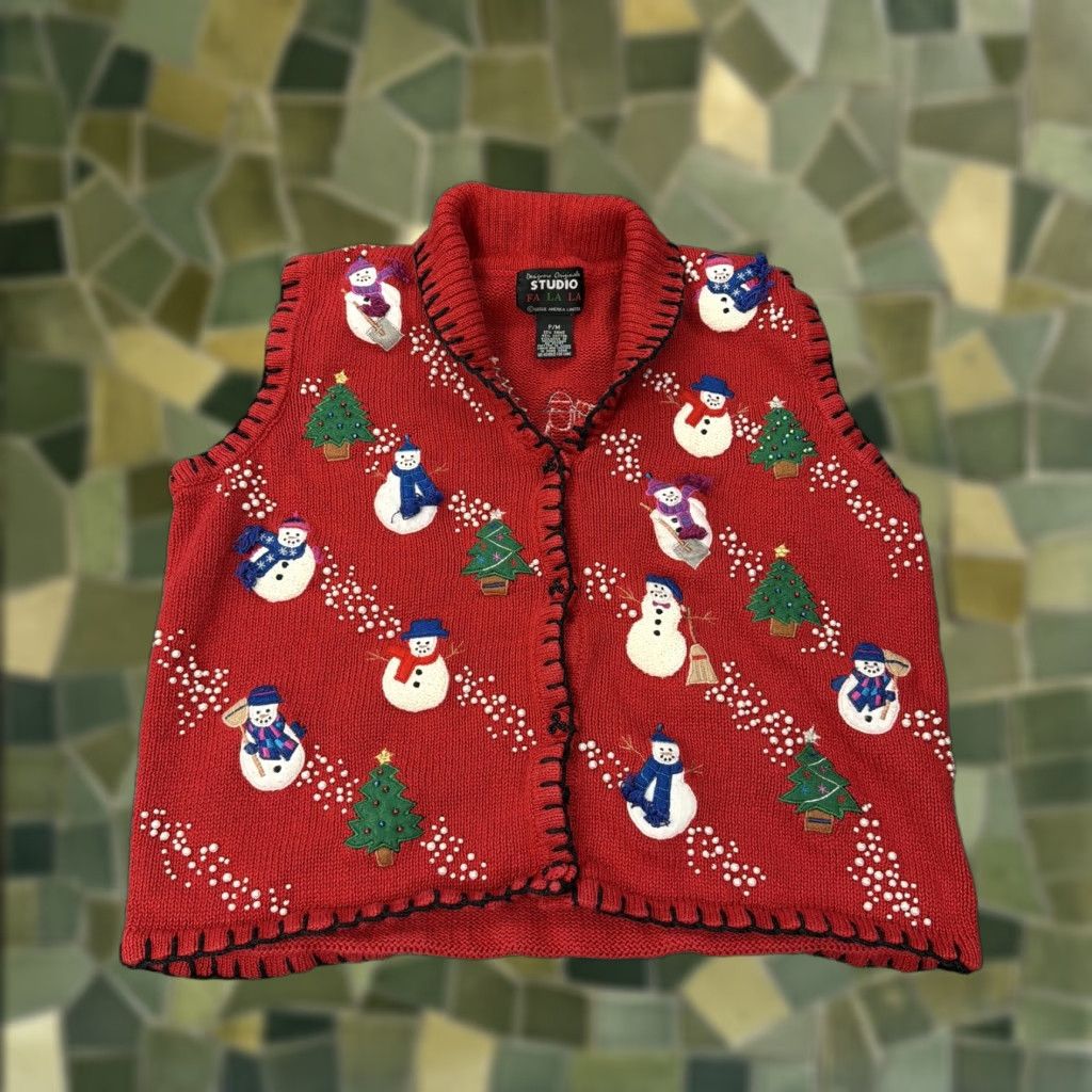 Vintage Designers Originals Studio Sweater Vest Womens Medium Holiday Christmas Snowman Size M / US 6-8 / IT 42-44 - 1 Thumbnail