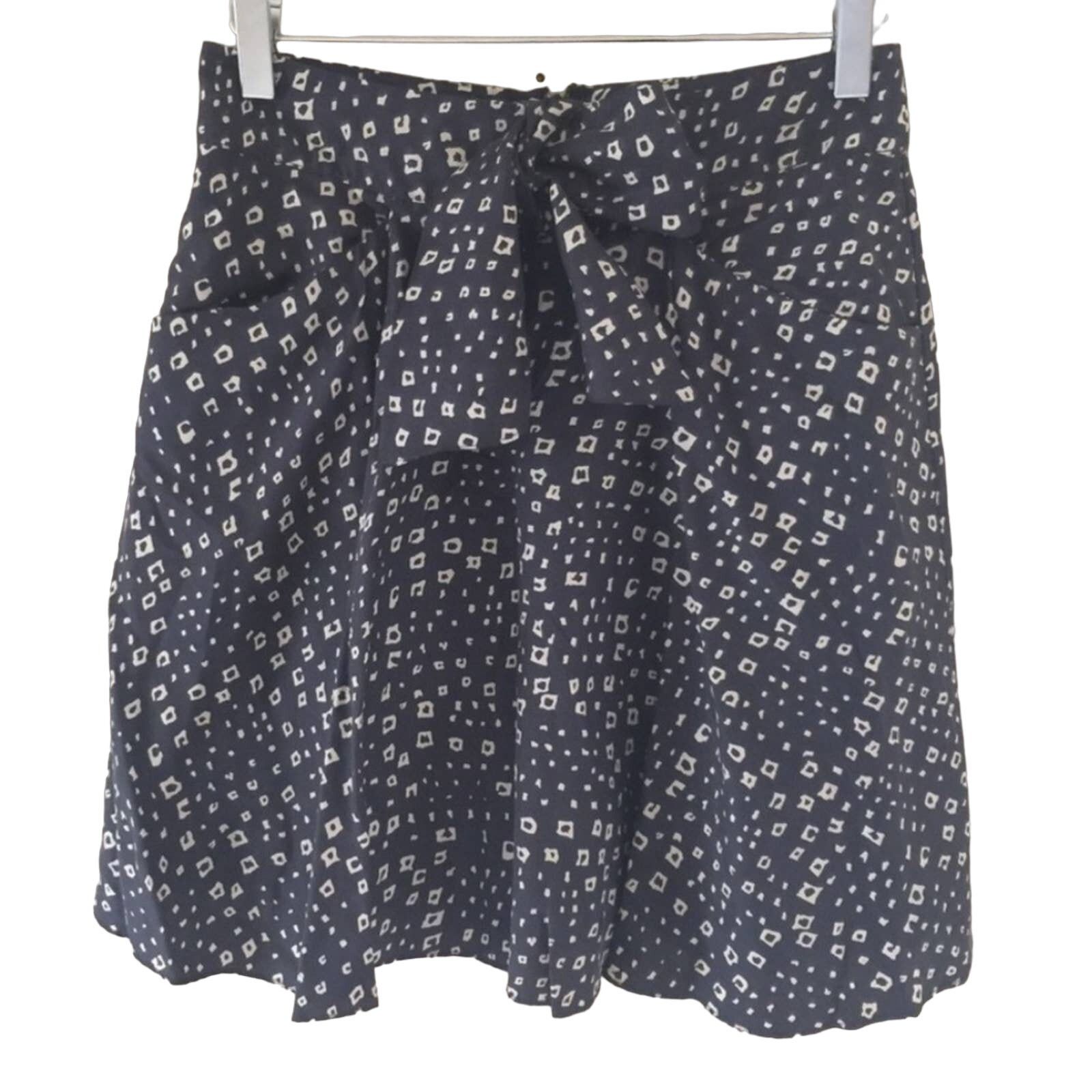 Anthropologie ANTHROPOLOGIE Lil' Silk Grey Navy White Printed Mini Skirt Size 34" / US 12 / IT 48 - 3 Thumbnail