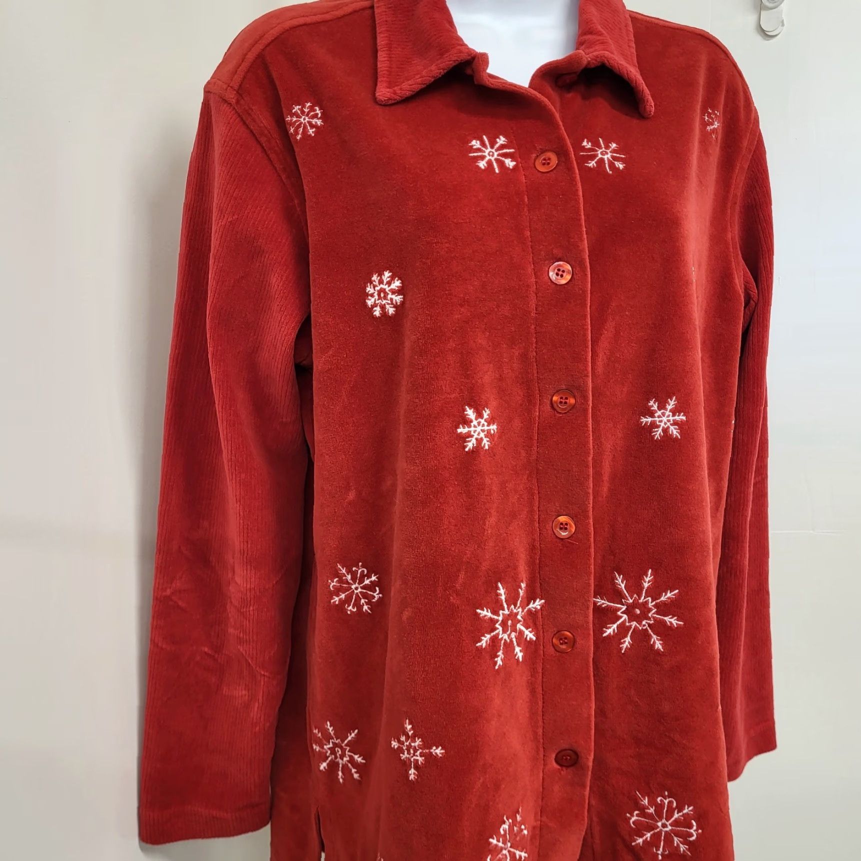 Vintage Capacity Blouse Womens Medium Red Button Up Fleece Christmas Snowflake Embroidery Shirt Size M / US 6-8 / IT 42-44 - 4 Thumbnail