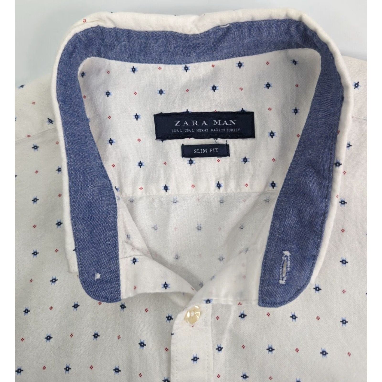 Zara ZARA Man Slim Fit Shirt Short Sleeve Button White Blue Red Dots Print Size US L / EU 52-54 / 3 - 5 Thumbnail