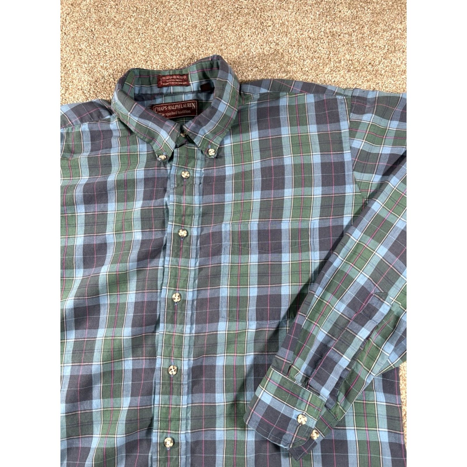 Chaps VINTAGE Chaps Ralph Lauren Button-Up Shirt Plaid Long Sleeve Men’s Large Green & Blue Shirt Size US L / EU 52-54 / 3 - 2 Thumbnail