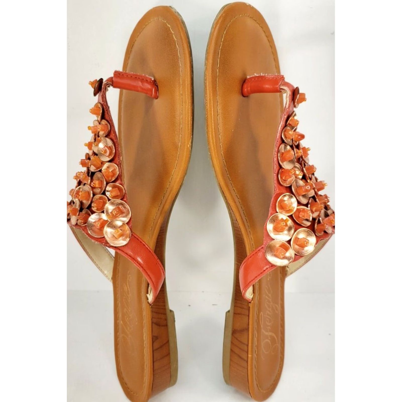 Vintage Fergie Tarca Women’s Thong Flat Sandals Size 7.5M Orange with Shell Bead Bling! Size US 6 / IT 36 - 7 Thumbnail