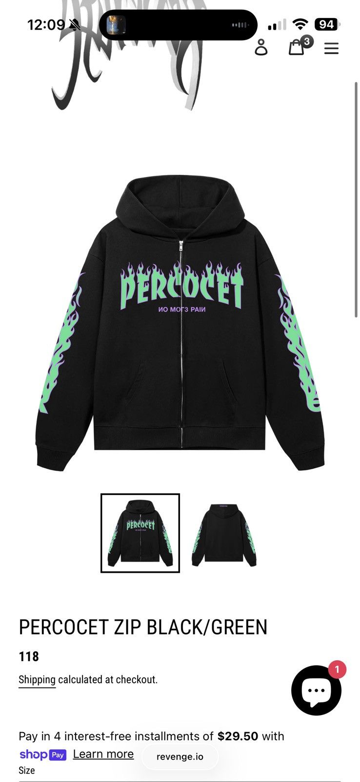 Revenge Revenge Percocet Zip Black Green Size US XL / EU 56 / 4 - 2 Thumbnail