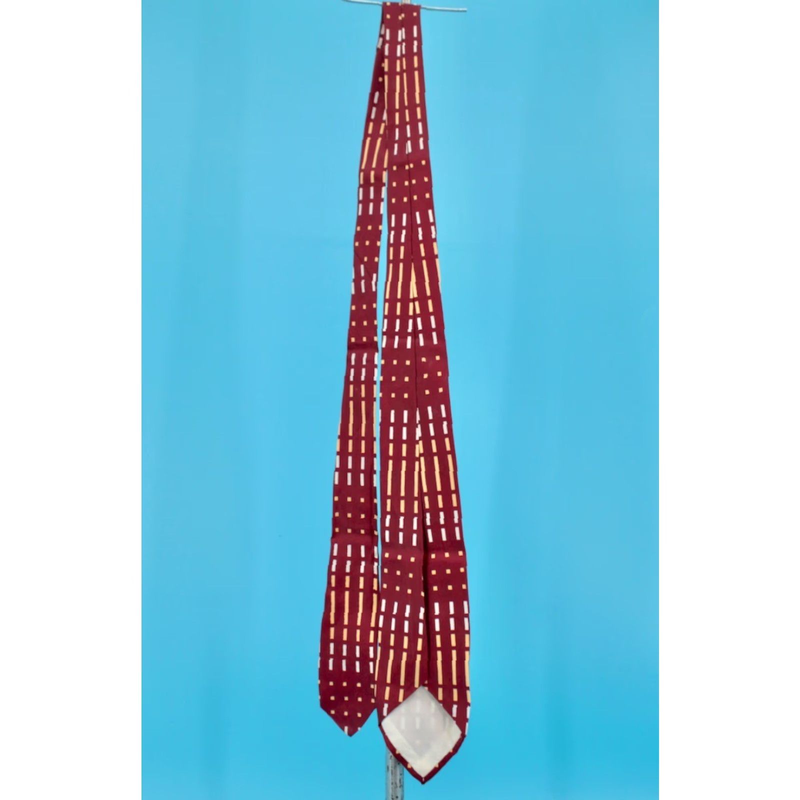 Vintage VTG 1950s Necktie Mens Geometric Brown & White Stripes Tie - 50s Vintage Tie Mens Mens, Brown, 3.5" Wide, 52.25" Length, Good Vintage Condition Size ONE SIZE - 7 Thumbnail
