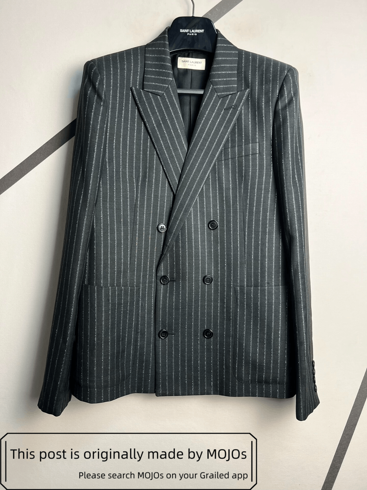 Sz 48 Saint Laurent Paris 20SS Silver Stripe Pattern Blazer