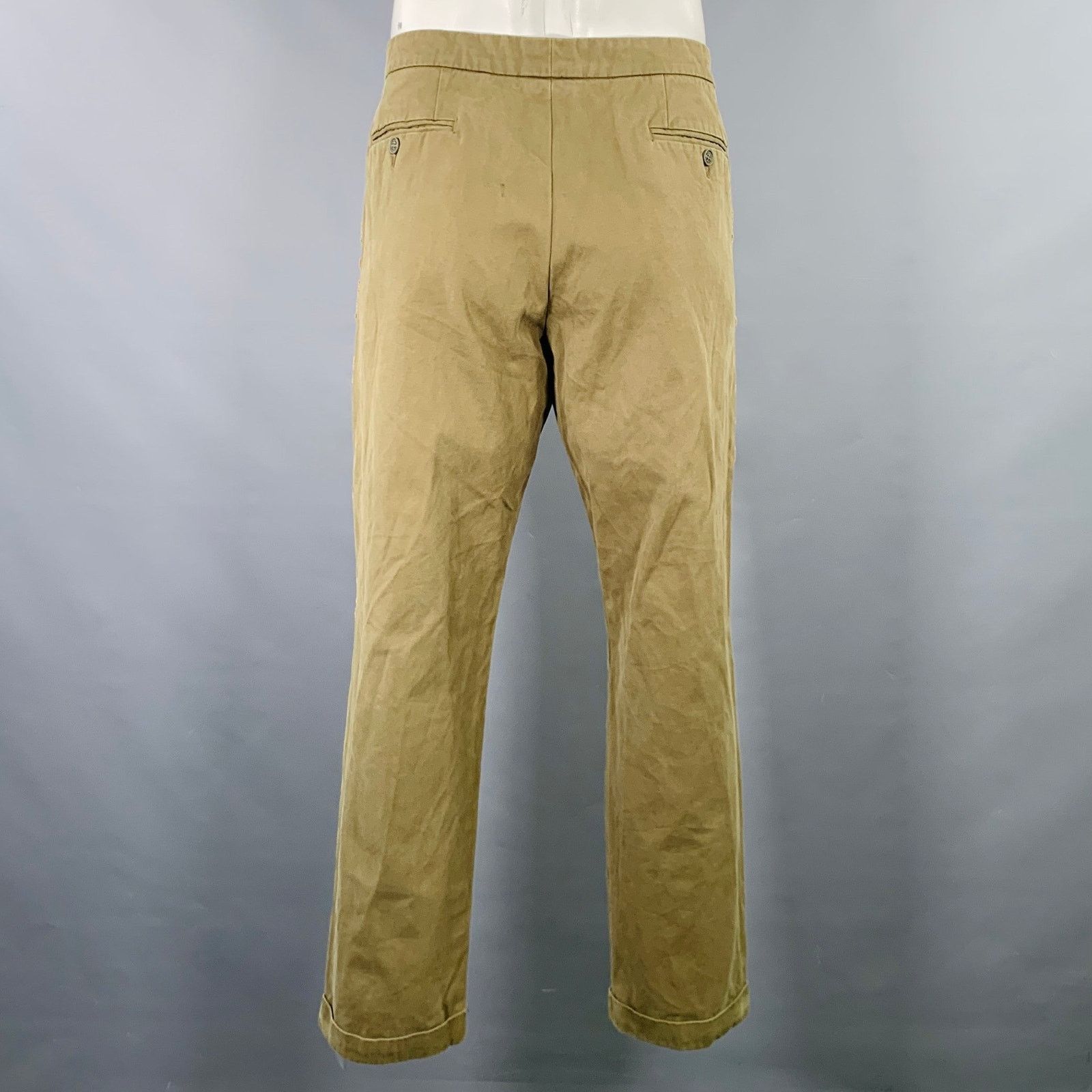 Palm Angels Size 38 Green Gold Striped Trim Cotton Chino Casual Pants Size US 38 / EU 54 - 3 Thumbnail