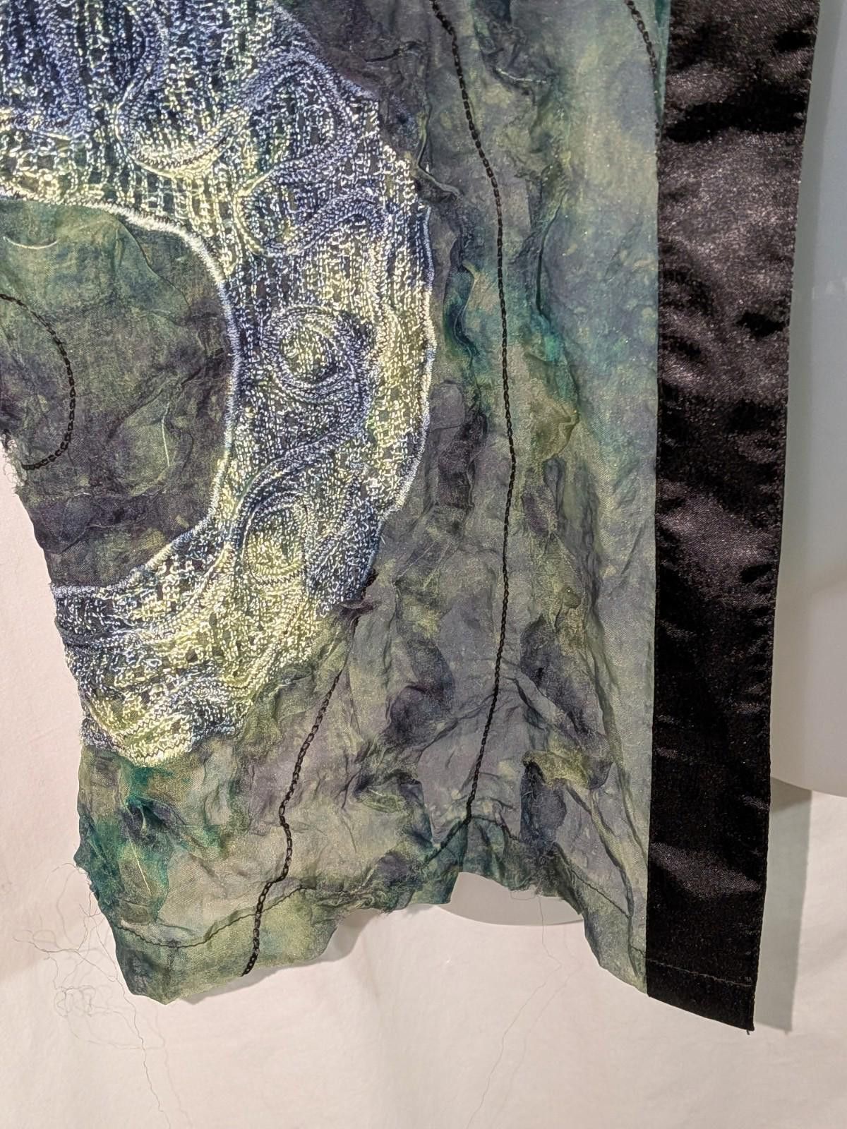 Designer Indigo Moon Silk Sheer Textured Embroidered Tie Dye Jacket Size L / US 10 / IT 46 - 4 Thumbnail