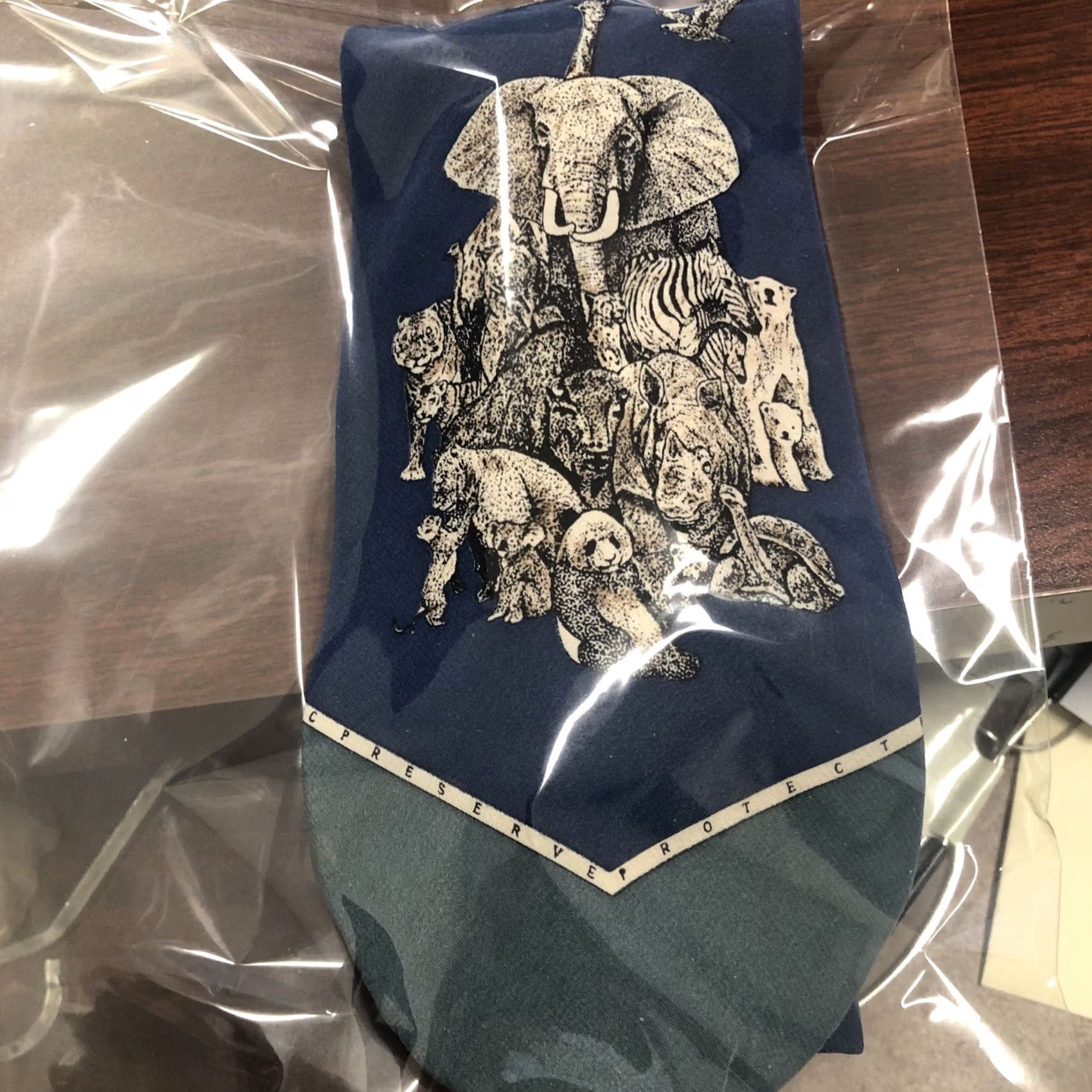 CO VINTAGE World Wildlife Fund WWF Design Animal Necktie Tie 58" x 3.75" Elephant & Co Blue Silk Men Tie Size ONE SIZE - 8 Thumbnail
