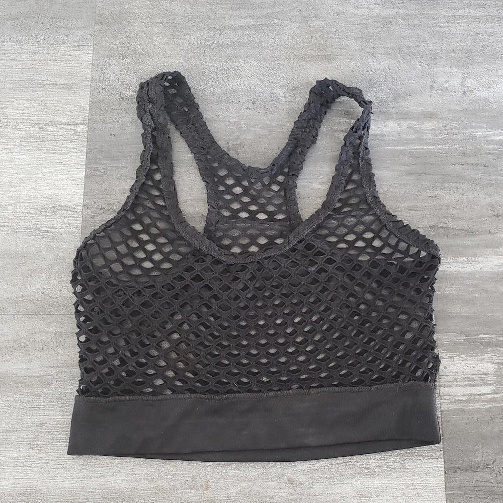 Designer Black Meshed Out Racerback Sport Bra Size ONE SIZE - 1 Thumbnail