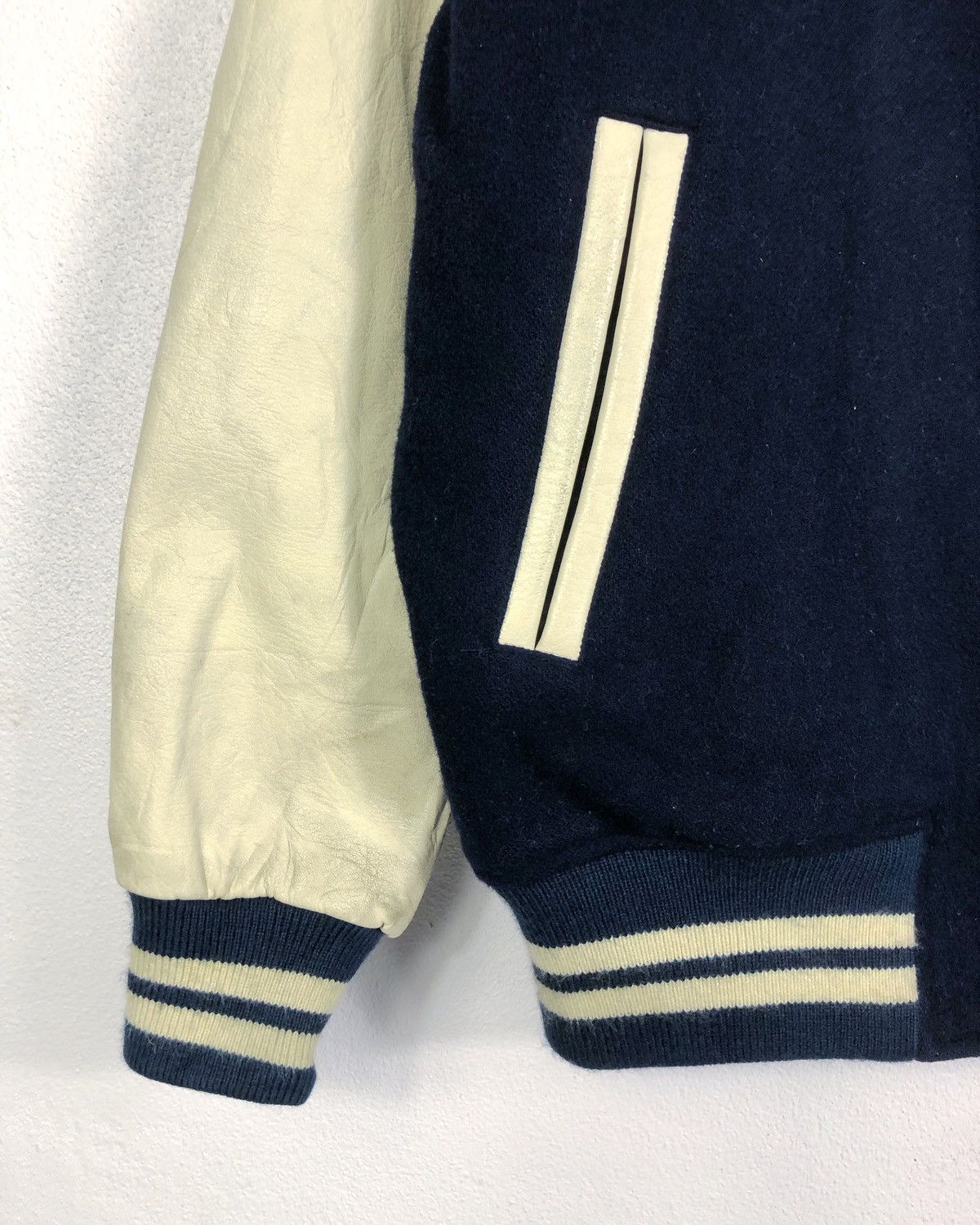 Descente × Vintage Rare Vintage Descente Stadium Wool Leather Varsity Jacket Size US S / EU 44-46 / 1 - 4 Thumbnail