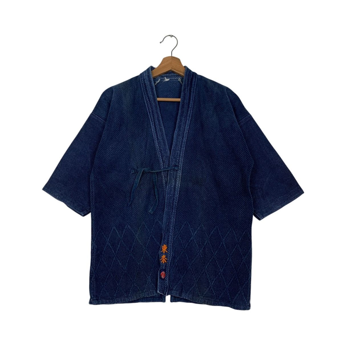 Vintage 90's Blue Indigo Sashiko Thick Weave Kimono Jacket 2767-C125 Size US M / EU 48-50 / 2 - 1 Thumbnail