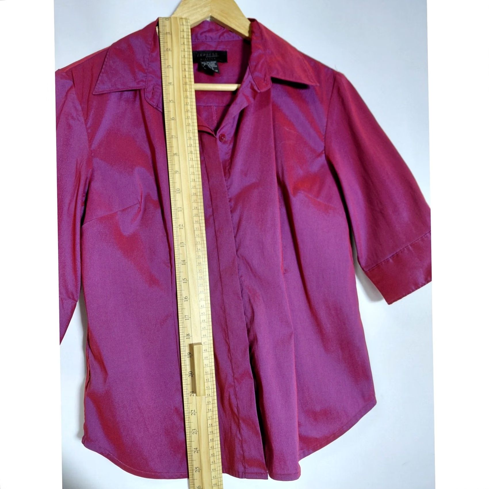 Express EXPRESS WORLD BRAND STRETCH Pink Button-Up Shirt Solid Size 7/8 Womens 3/4 Sleeve Collared Button-Up Spring Summer Casual Business Size M / US 6-8 / IT 42-44 - 5 Thumbnail