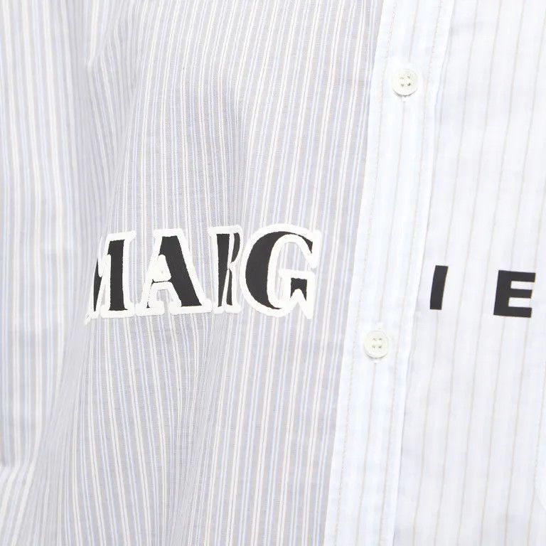 Maison Margiela os11x0124 Oversized Pinstripe Logo Shirt in Light Gray Size US M / EU 48-50 / 2 - 5 Thumbnail