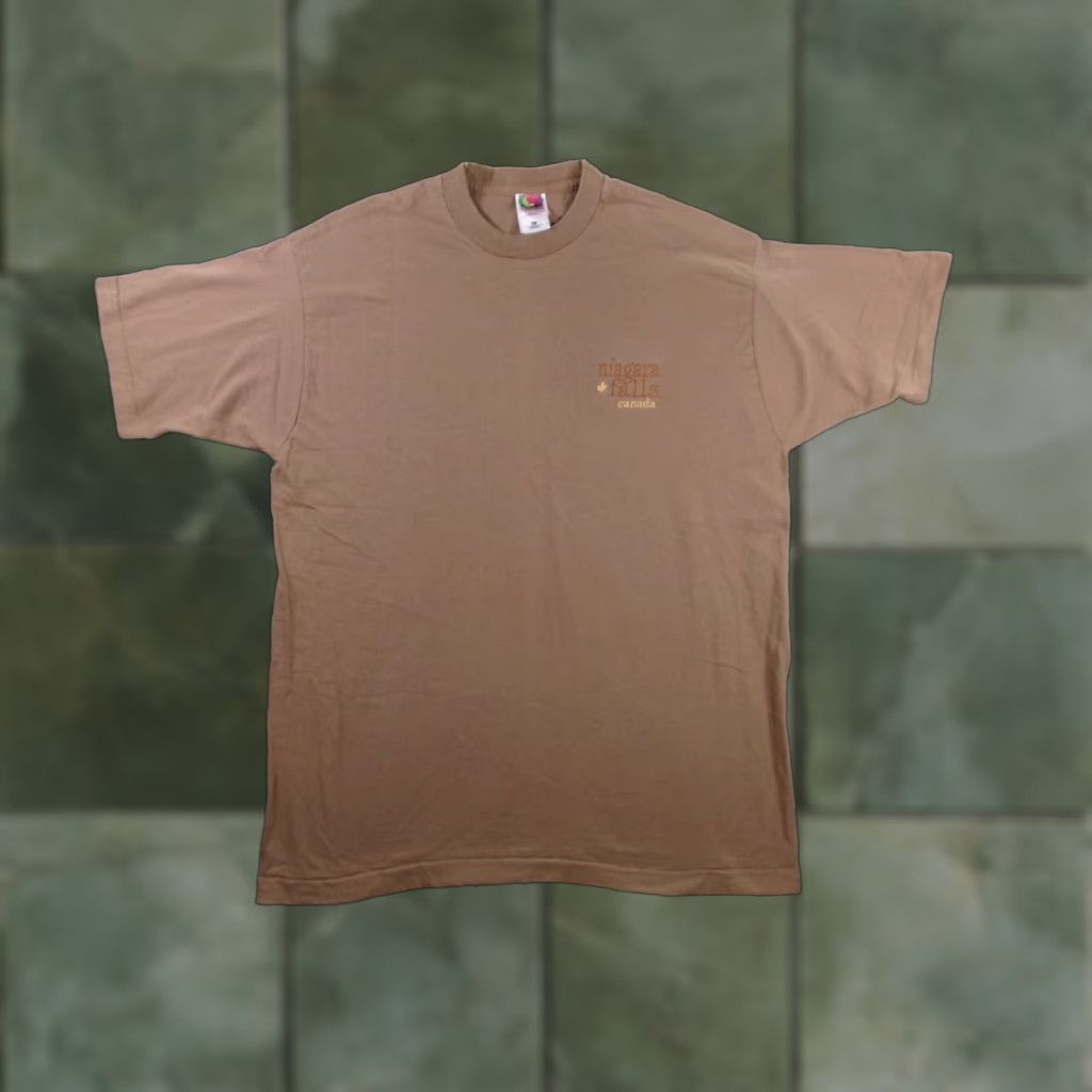 Fruit Of The Loom VINTAGE Fruit of the Loom Shirt Adult XL Brown USA Made 80s 90s Niagara Falls Embroidered Logo Mens Tee Size US XL / EU 56 / 4 - 1 Thumbnail