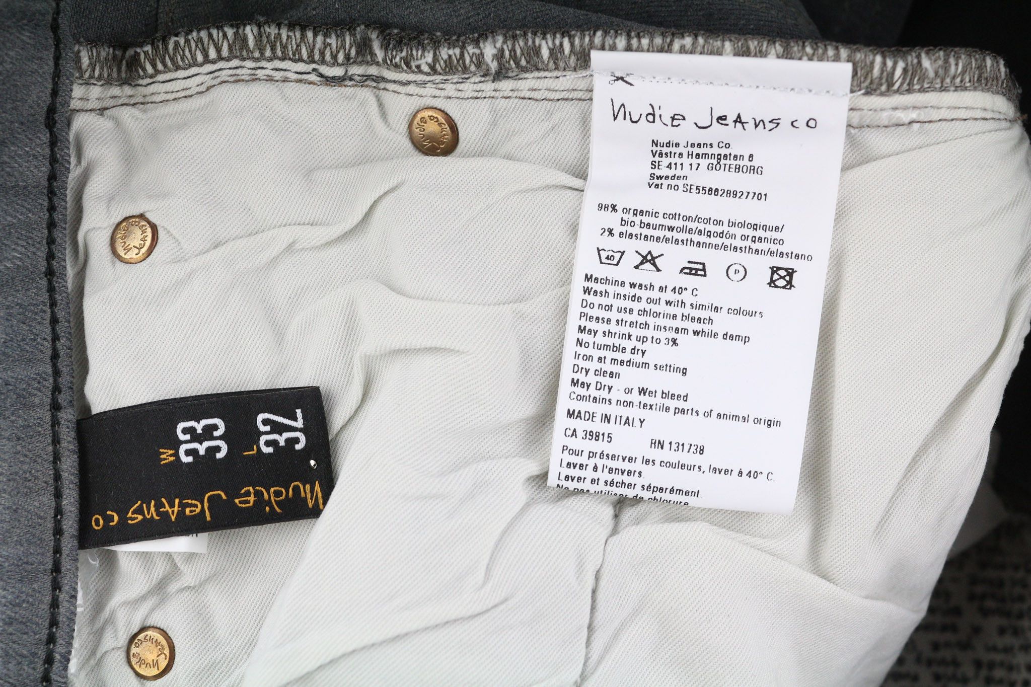 Nudie Jeans TIGHT LONG JOHN W33/L32 Organic Charcoal Slim 82692 Size US 33 - 10 Thumbnail