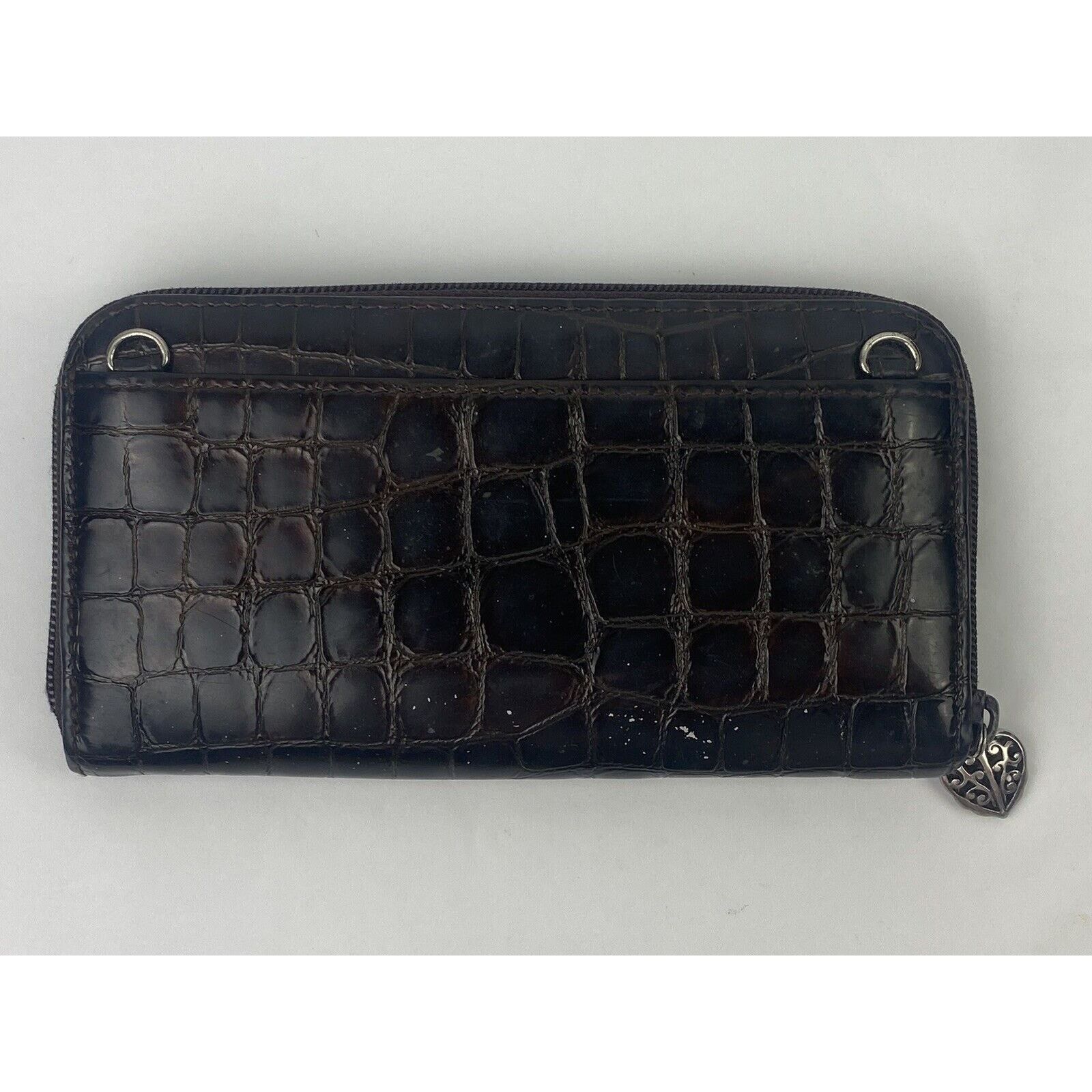 Brighton Brighton Zip Around Wallet Brown Patent Leather 8" Faux Croc Size ONE SIZE - 7 Thumbnail