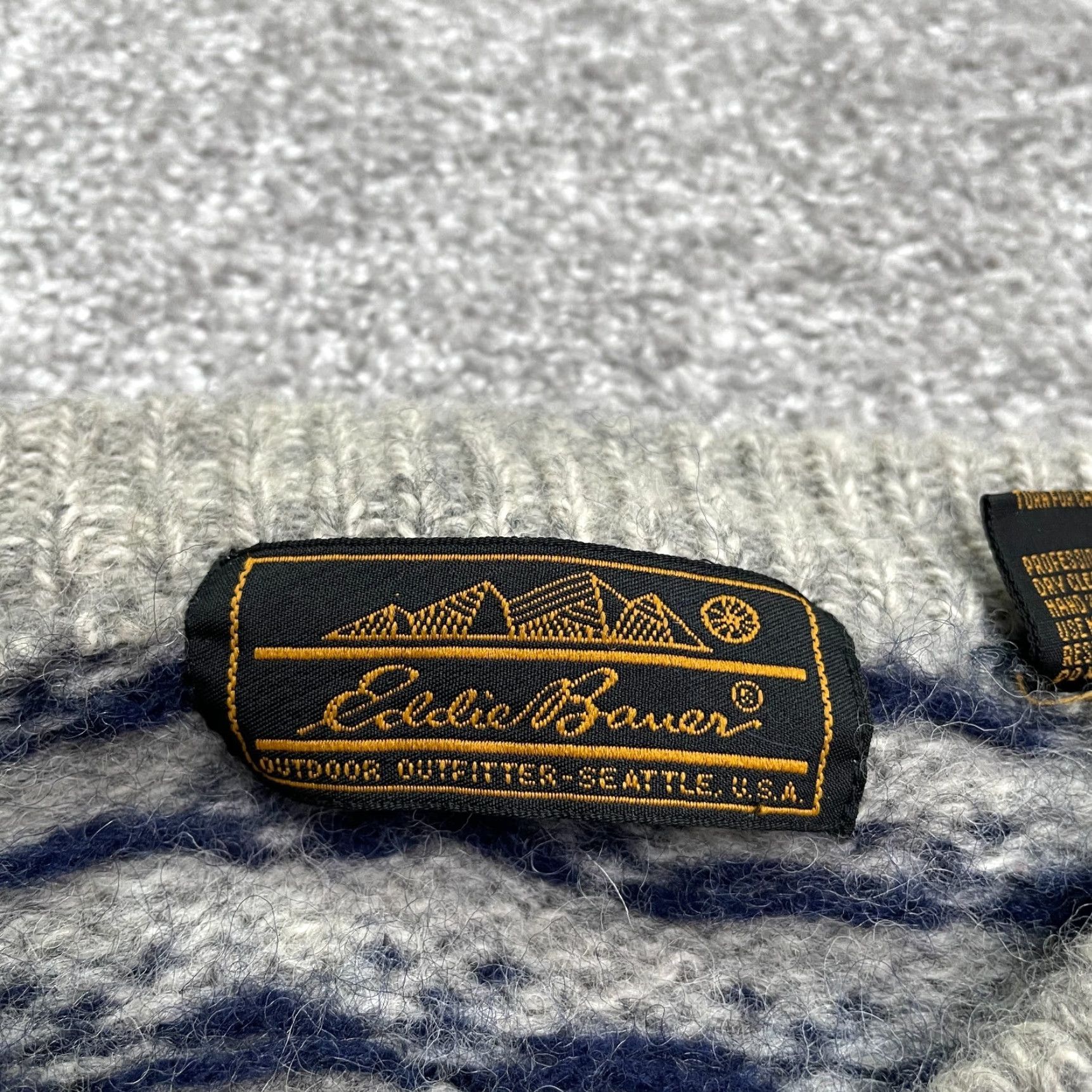 VINTAGE Eddie Bauer Wool Pullover Sweater MT Brown Geometric