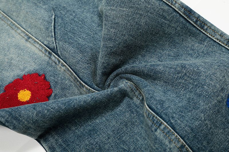 Jean Men's loose straight wide-leg floral embroidered work jeans Size US 32 / EU 48 - 5 Thumbnail