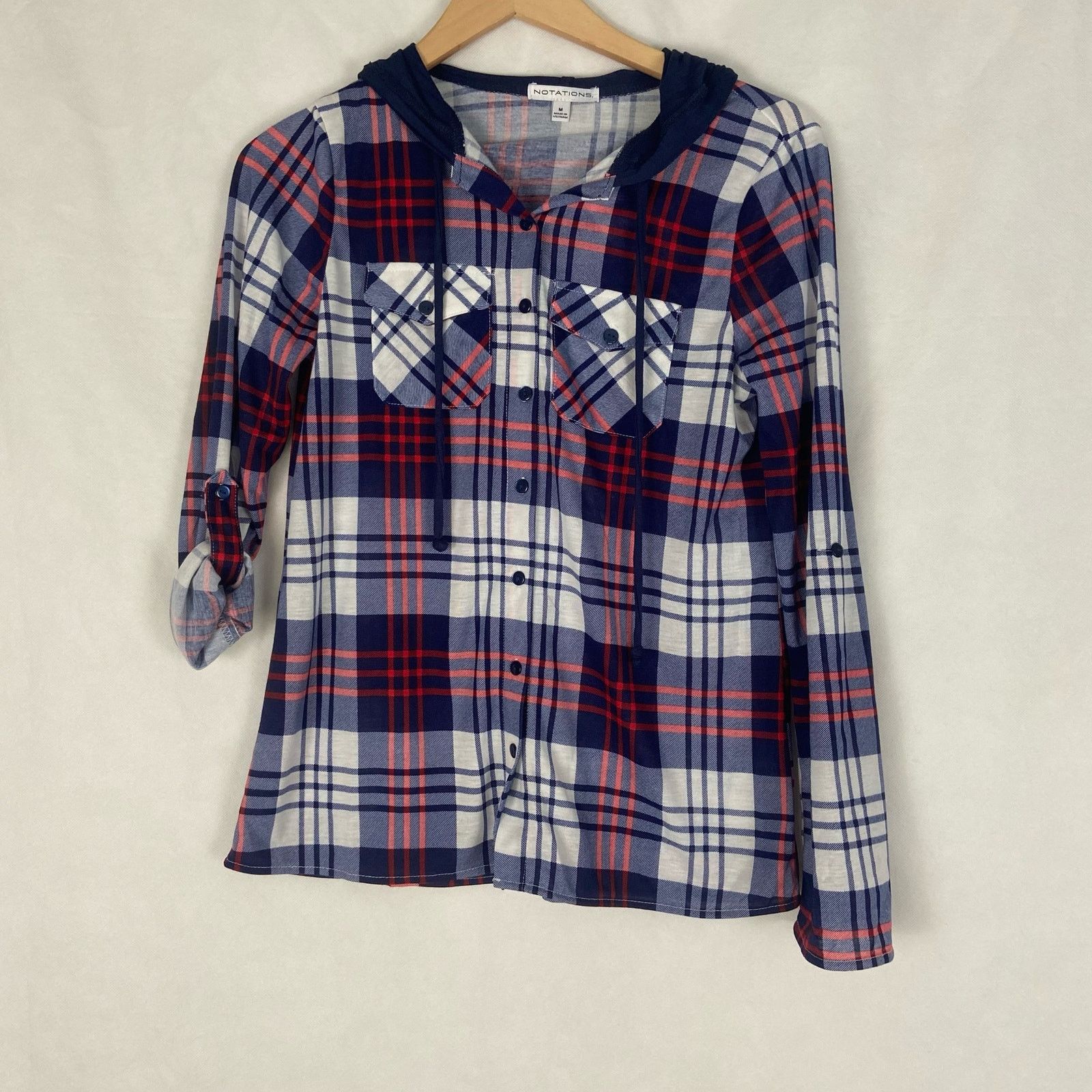 Other NWT Notations Juniors Button Up Hooded Shirt Size Medium Size M / US 6-8 / IT 42-44 - 2 Thumbnail