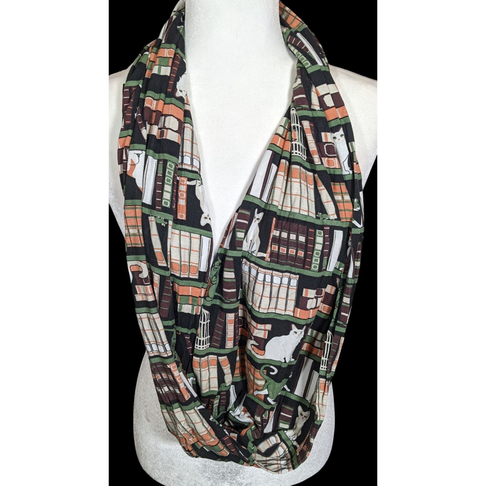 Other Quirky Cats On Bookshelves Printed Infinity Scarf Size ONE SIZE - 1 Thumbnail