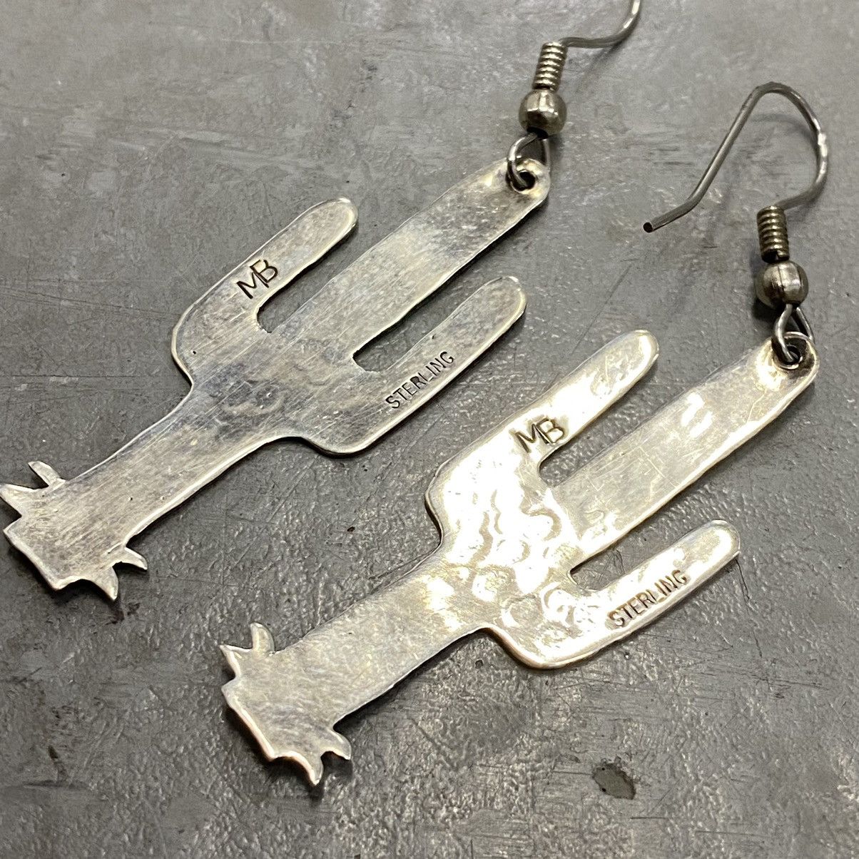 Kapital × Vintage Vtg 70s Sterling Silver Navajo Cactus Stamped Earrings Boho Size ONE SIZE - 3 Thumbnail