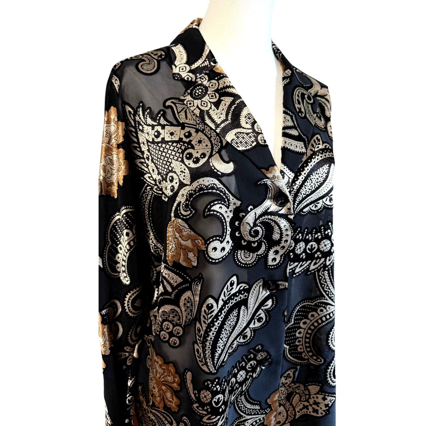 Lafayette 148 Lafayette 148 NY Gold Black Paisley Sheer Blouse Size L Size L / US 10 / IT 46 - 5 Thumbnail