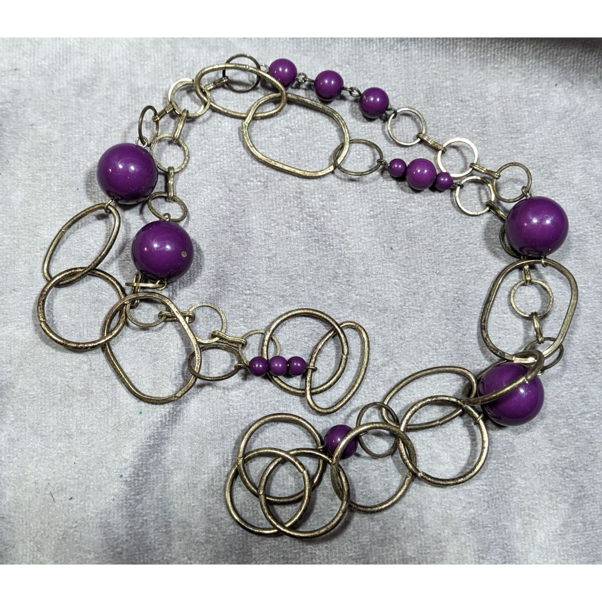 Other Chunky Silver Tone Chain Necklace With Purple Beads Size ONE SIZE - 5 Thumbnail