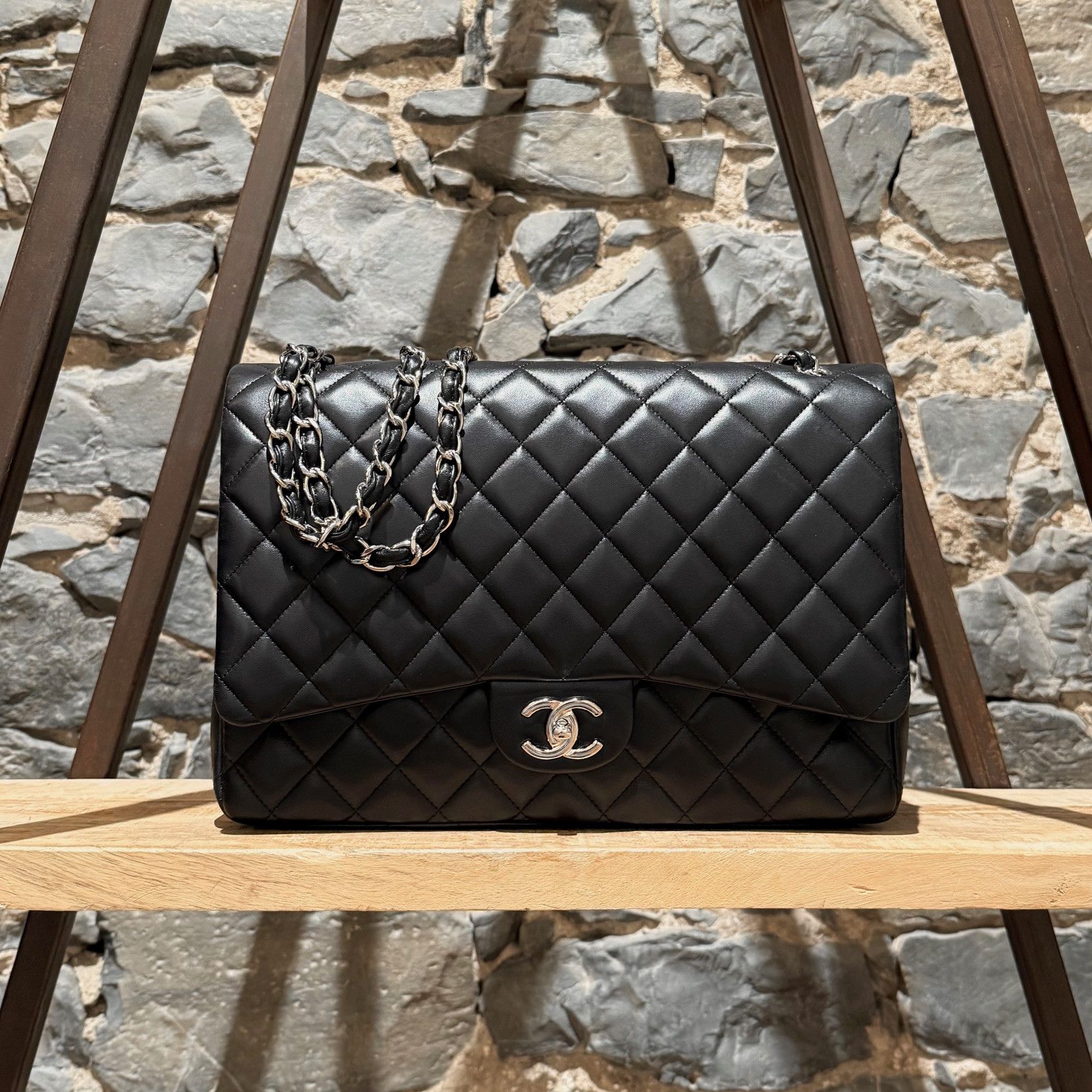 Chanel Chanel Black Lambskin Classic Maxi Double Flap Bag Size ONE SIZE - 2 Thumbnail