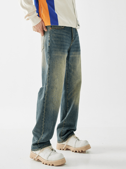 Japanese Brand × Jean Men's retro straight distressed contrast washed stretch jean Size US 34 / EU 50 - 3 Thumbnail