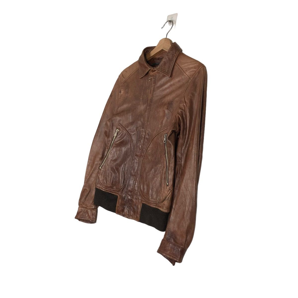 Japanese Brand 🔥VINTAGE CROPPED BIKER LEATHER JACKET BANK TANNAGE Size US S / EU 44-46 / 1 - 4 Thumbnail